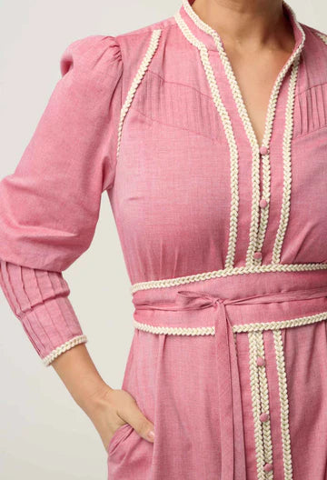 Once Was - Isla Cotton Chambray Dress - Blush Chambray