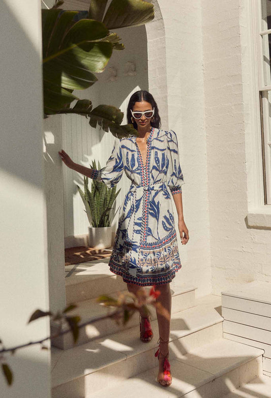 Once Was - Eudora Linen Viscose Dress - Palm Shadow