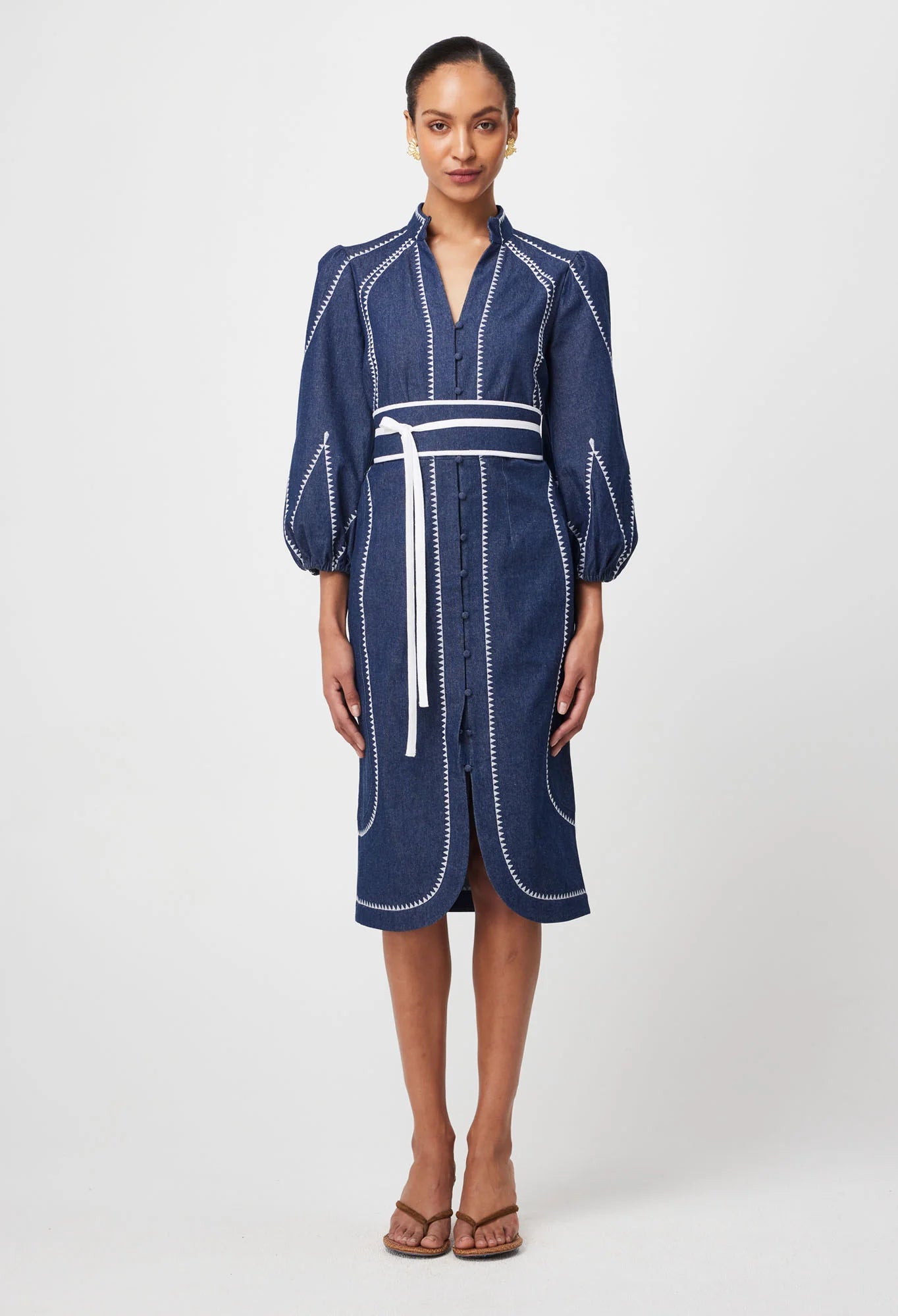Once Was - Swanson Embroidered Cotton Dress - Dark Denim