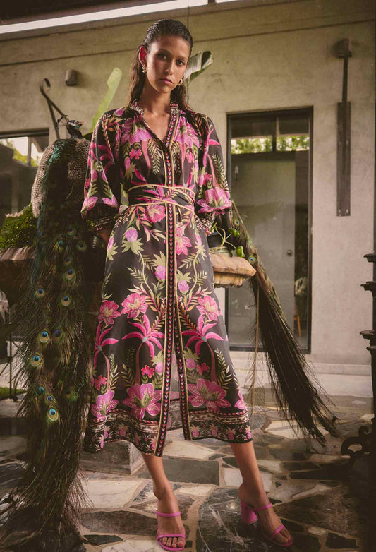Once Was - Carmen Silk Cotton Maxi Dress - Anthos Lotos