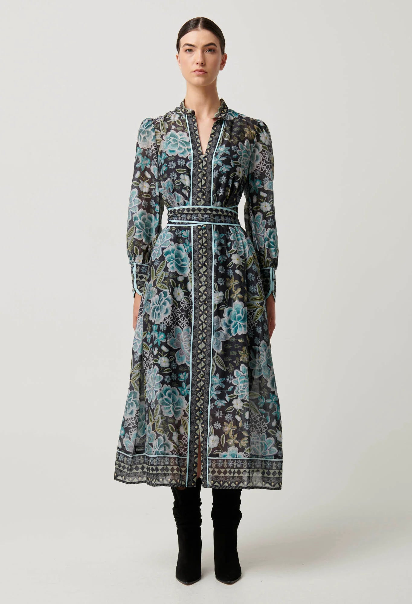 Once Was - Sienna Trim Cotton Silk Midi Dress - Dahlia Fields