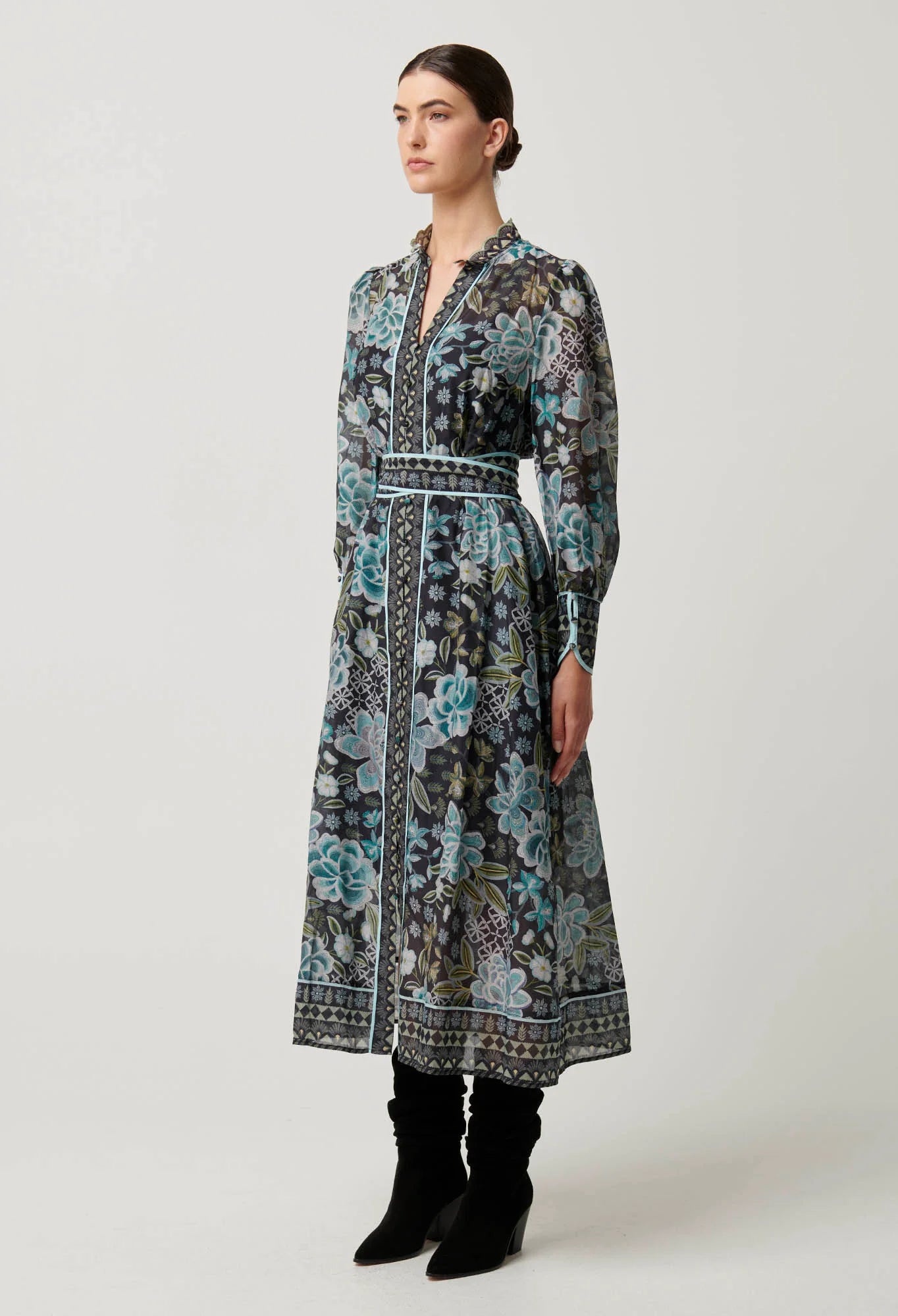 Once Was - Sienna Trim Cotton Silk Midi Dress - Dahlia Fields