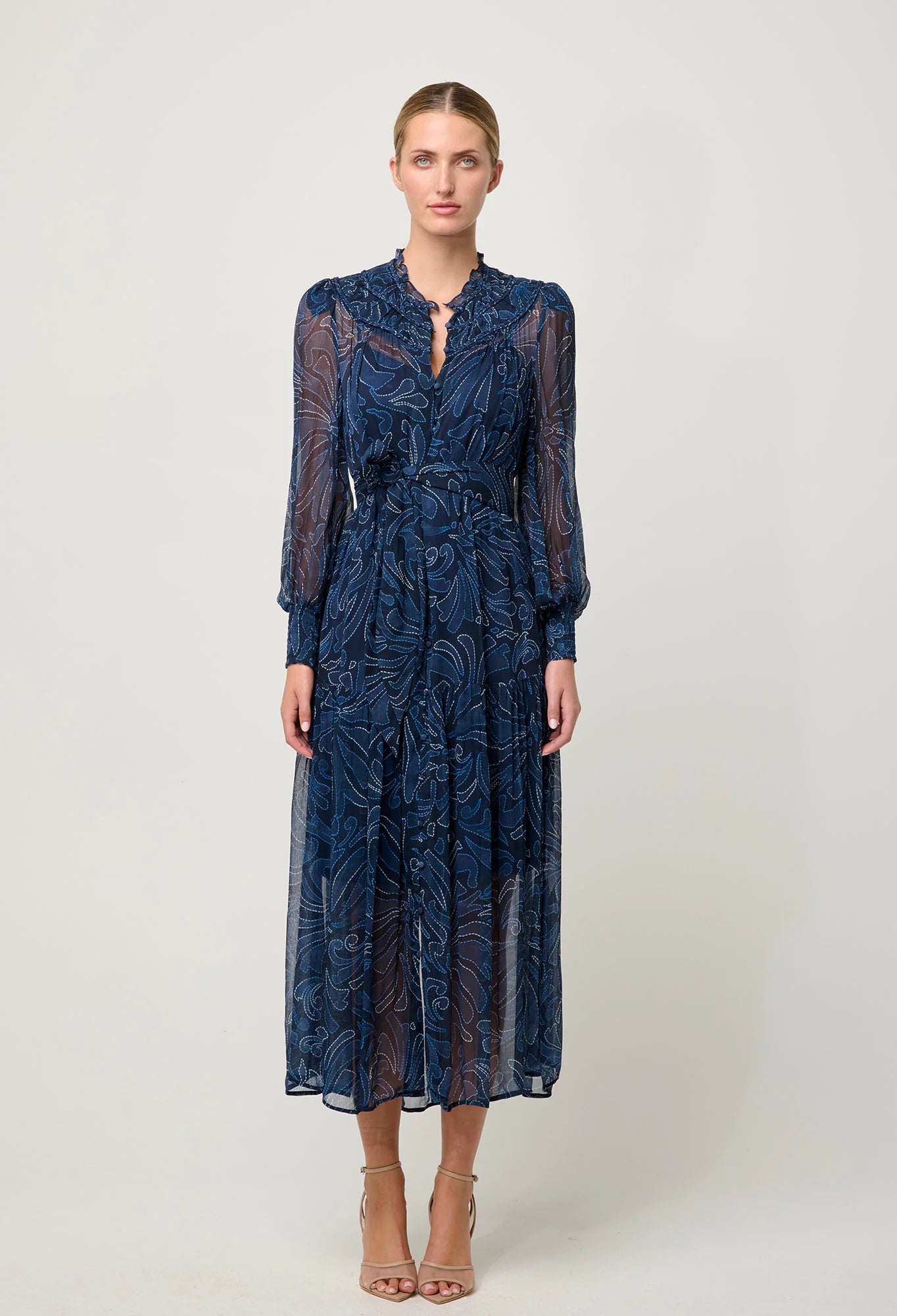 Once Was - Solana Viscose Chiffon Midi Dress - Altimira