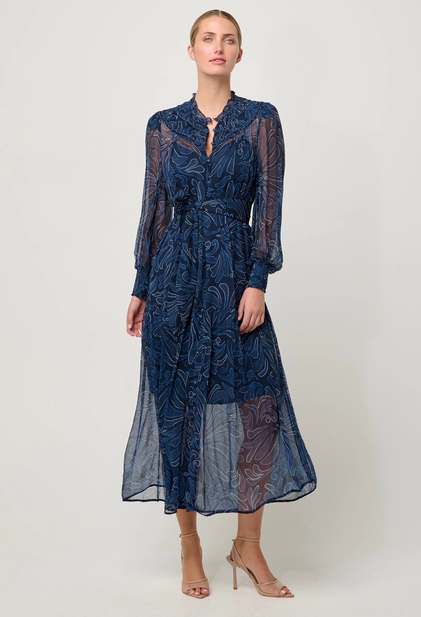 Once Was - Solana Viscose Chiffon Midi Dress - Altimira