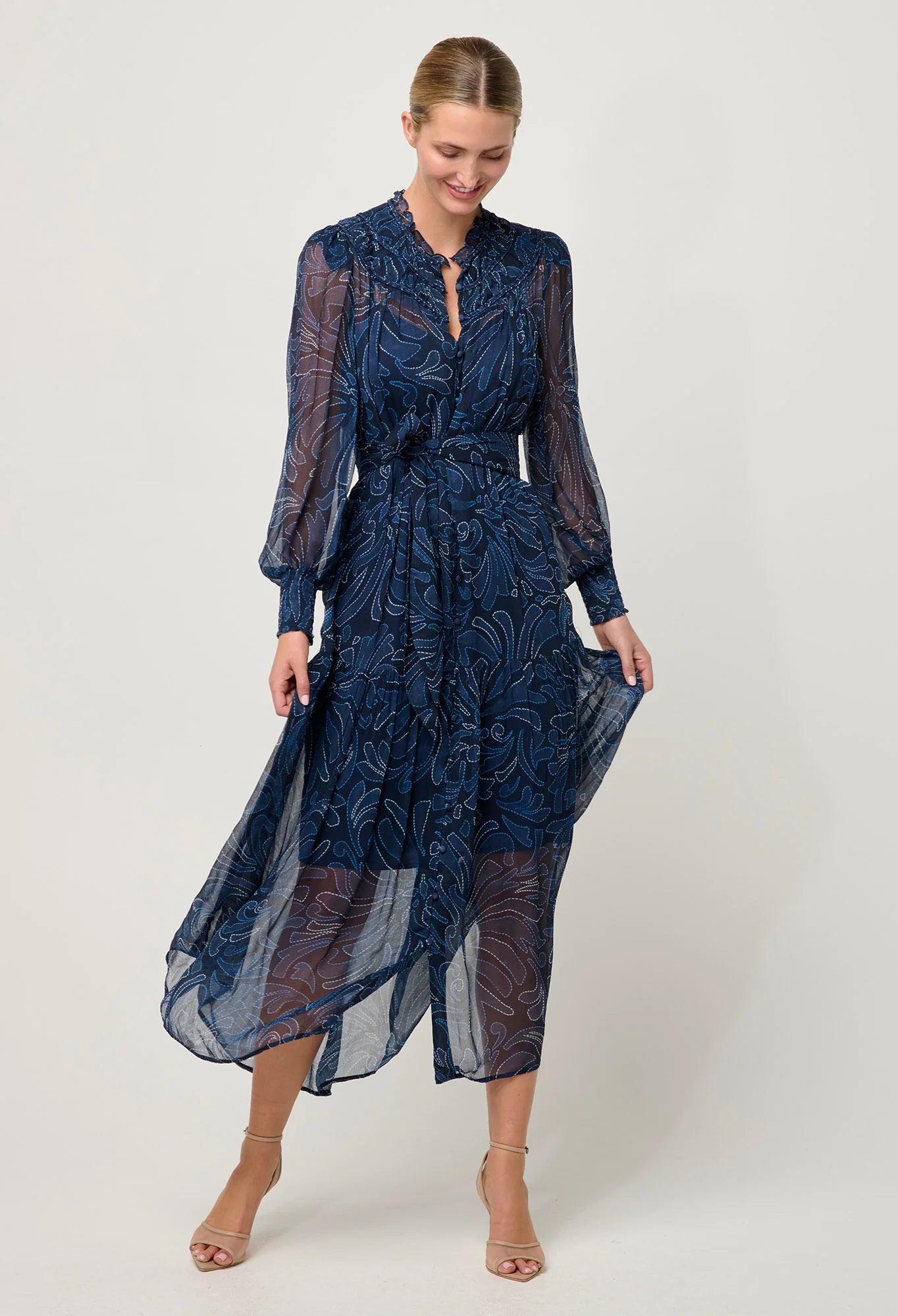 Once Was - Solana Viscose Chiffon Midi Dress - Altimira