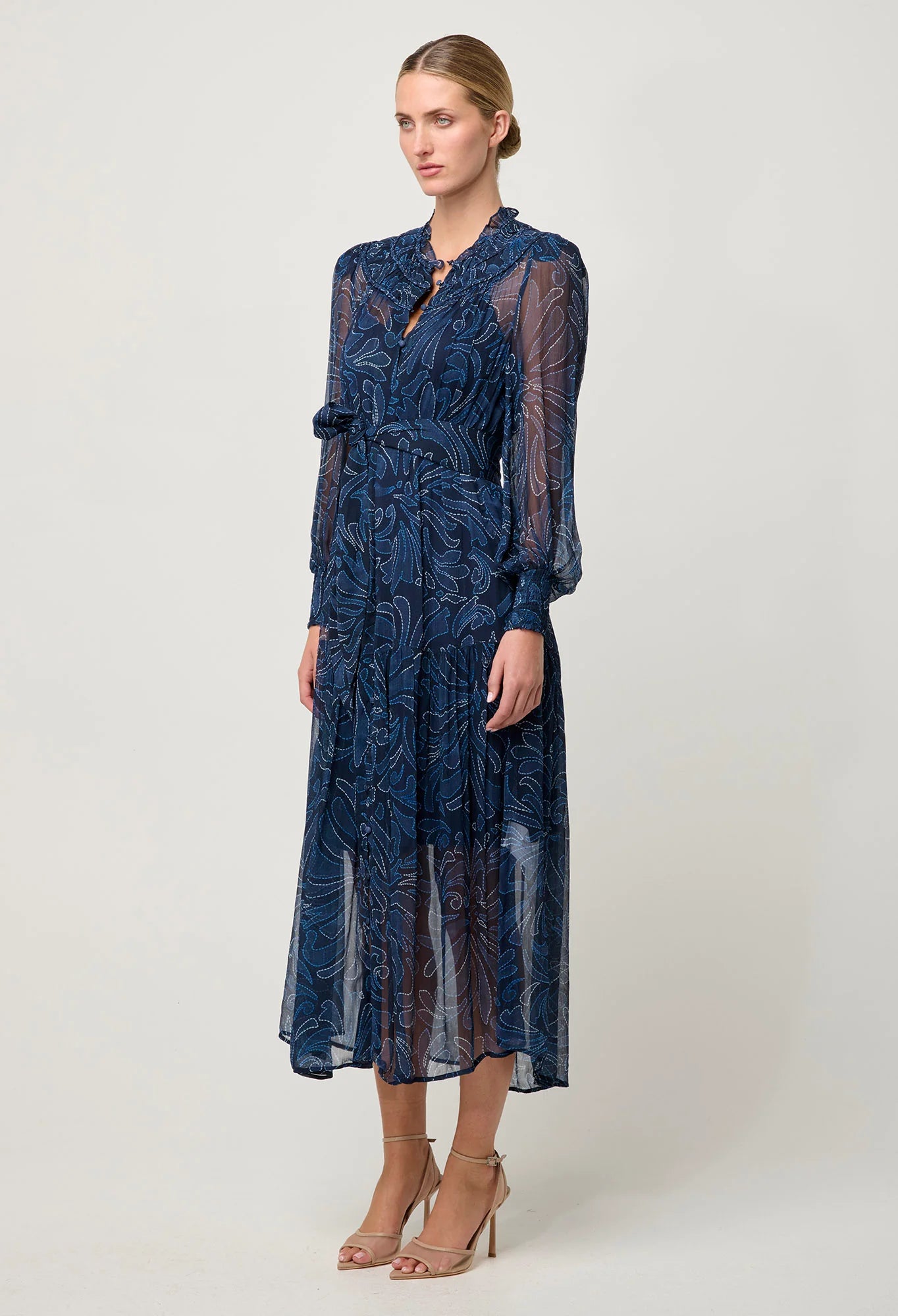 Once Was - Solana Viscose Chiffon Midi Dress - Altimira