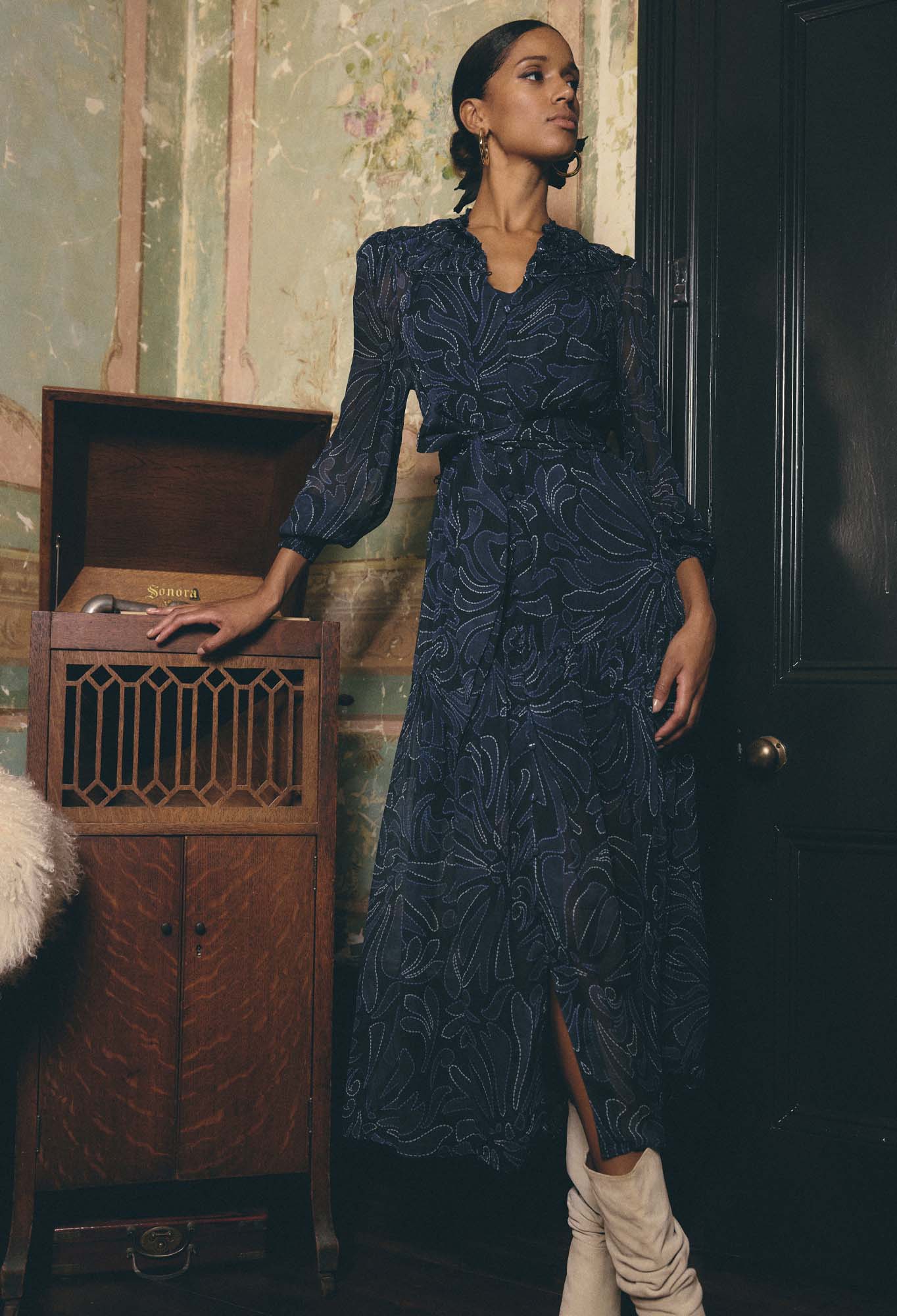Once Was - Solana Viscose Chiffon Midi Dress - Altimira