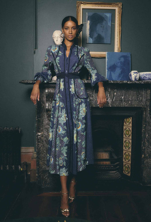 Once Was - Esmeralda Viscose Dobby Midi Dress - Mariposa Zafiro