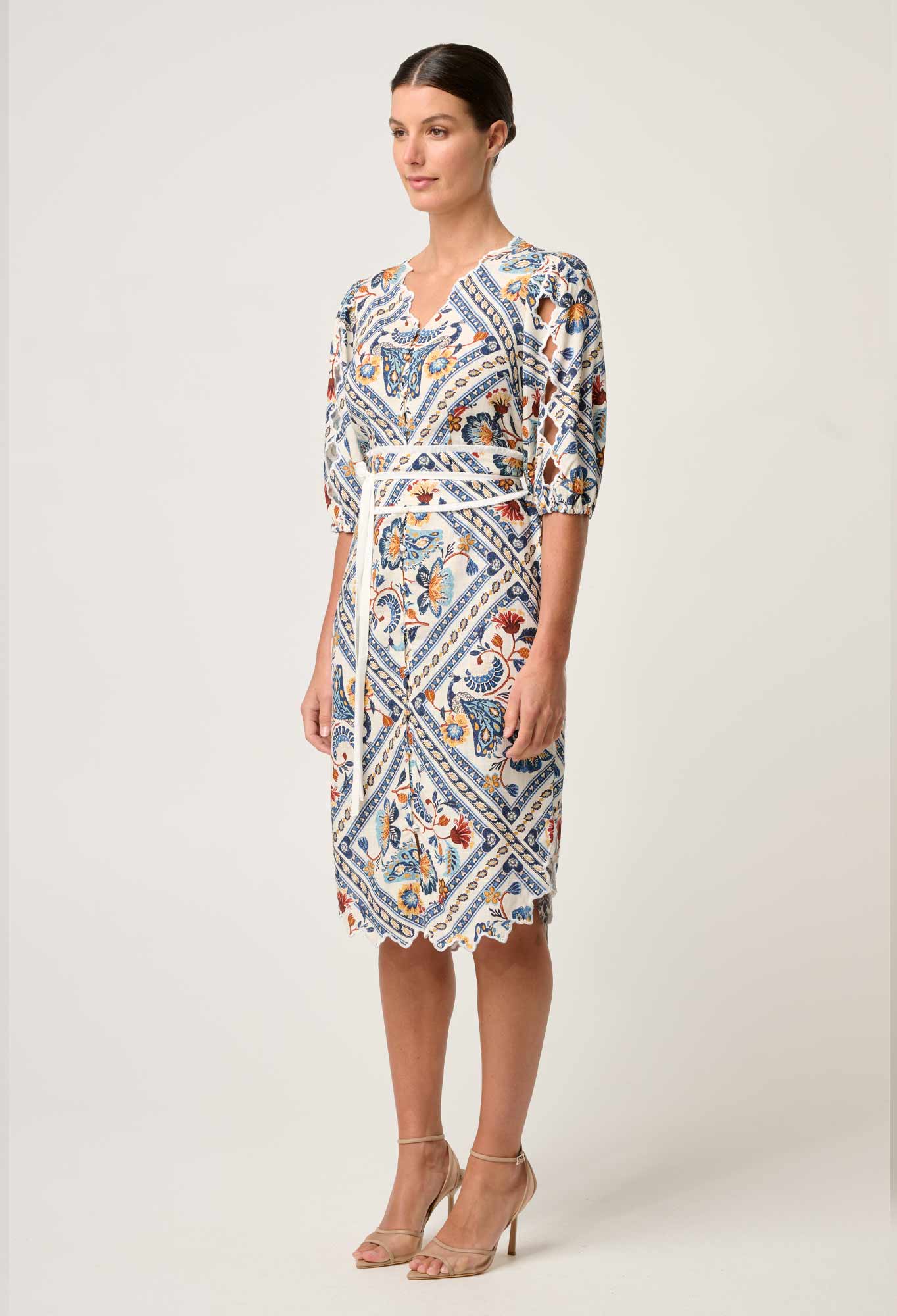 Once Was - Theia Viscose Scallop Embroidered Dress - Petinos Floros