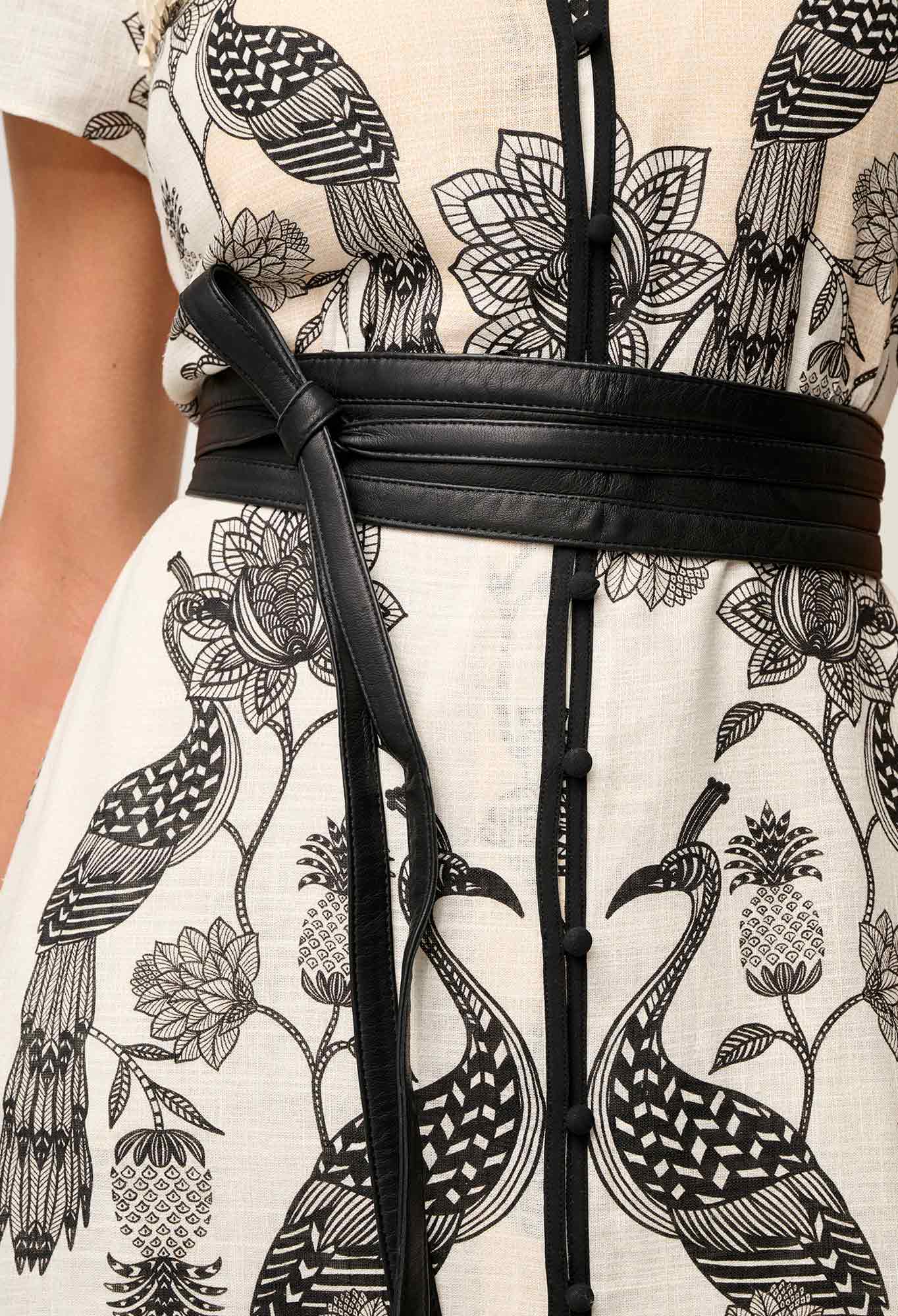 Once Was - Xanthia Diamond Smock Yoke Linen Viscose Dress - Imperial Stone