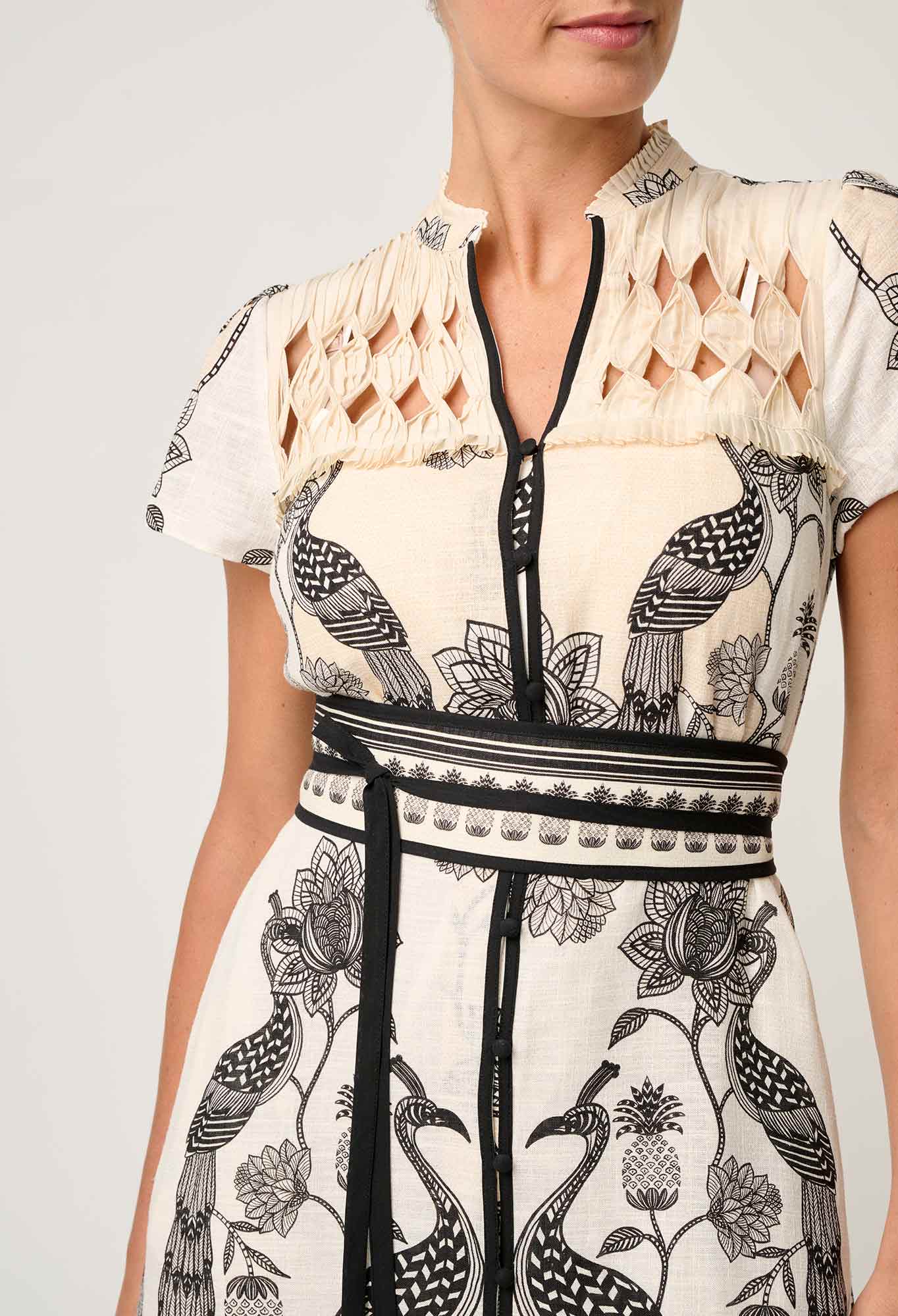 Once Was - Xanthia Diamond Smock Yoke Linen Viscose Dress - Imperial Stone