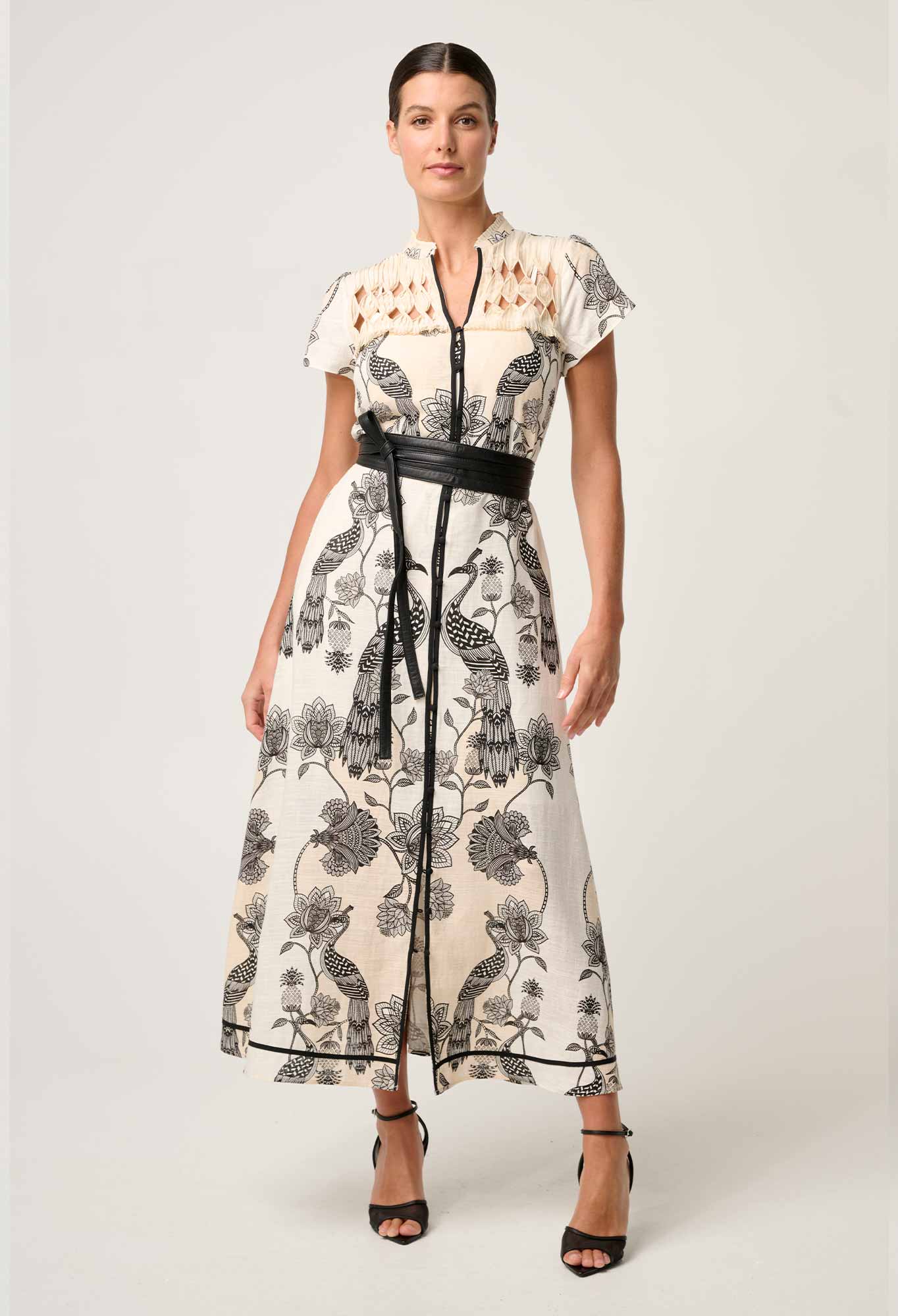 Once Was - Xanthia Diamond Smock Yoke Linen Viscose Dress - Imperial Stone