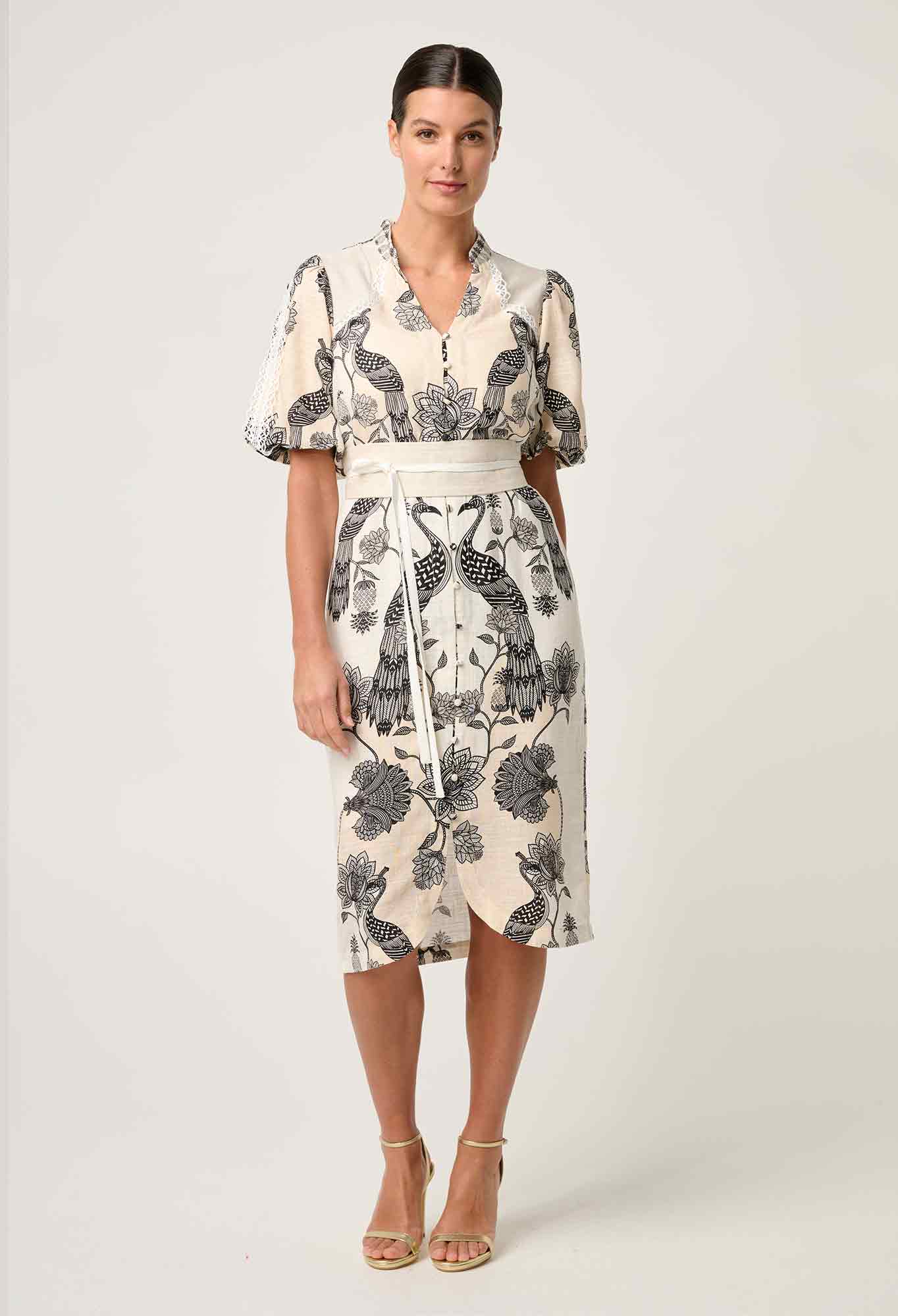 Once Was - Gaia Lace Spliced Linen Viscose Dress - Imperial Stone