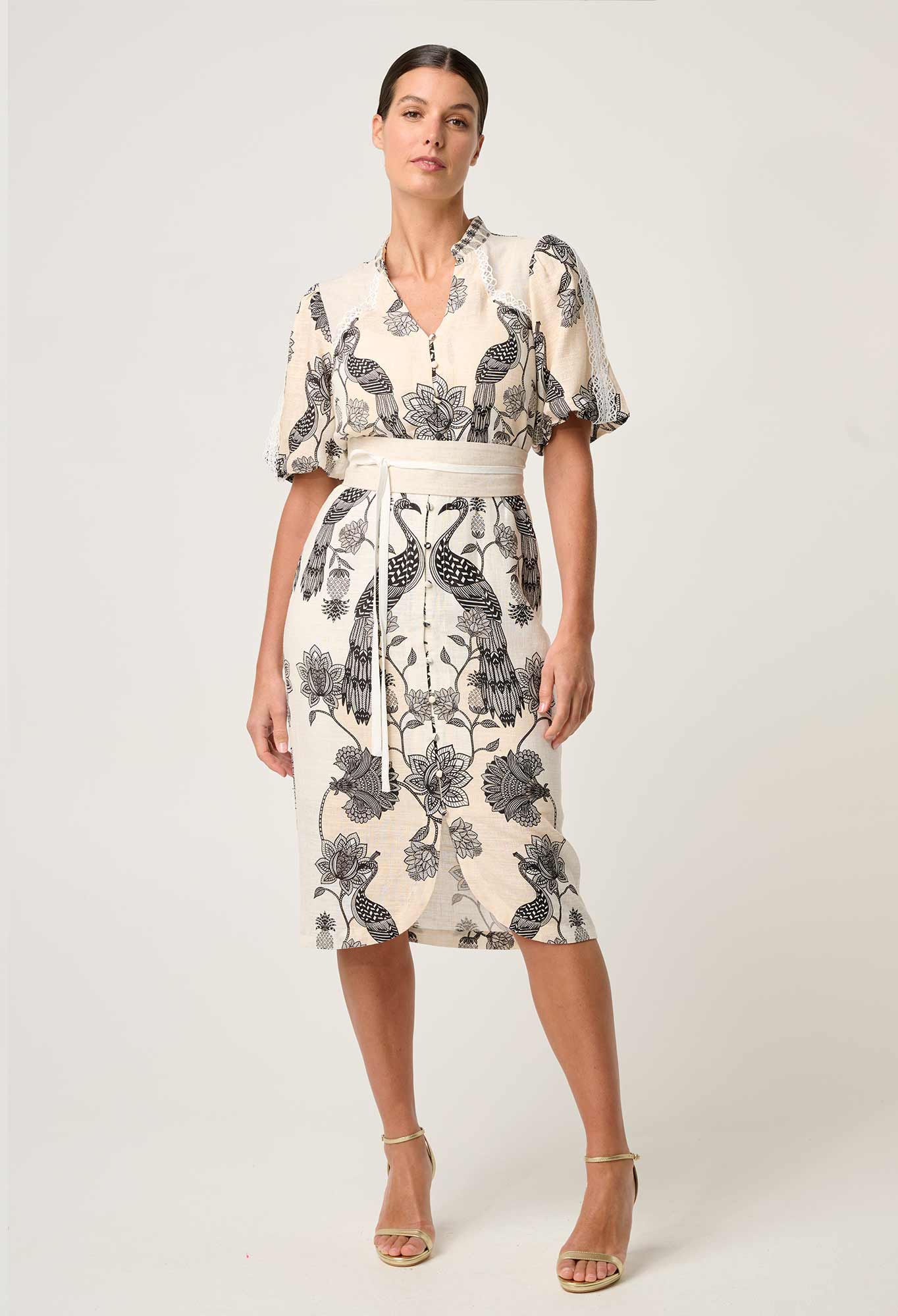 Once Was - Gaia Lace Spliced Linen Viscose Dress - Imperial Stone