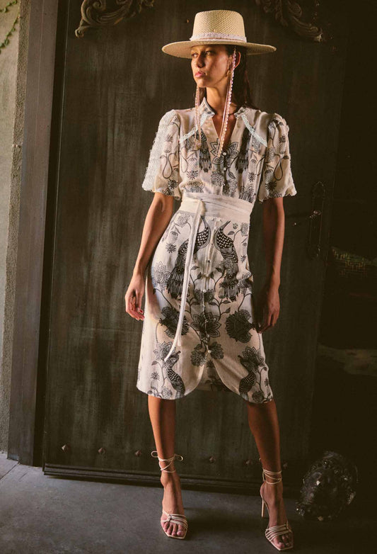 Once Was - Gaia Lace Spliced Linen Viscose Dress - Imperial Stone