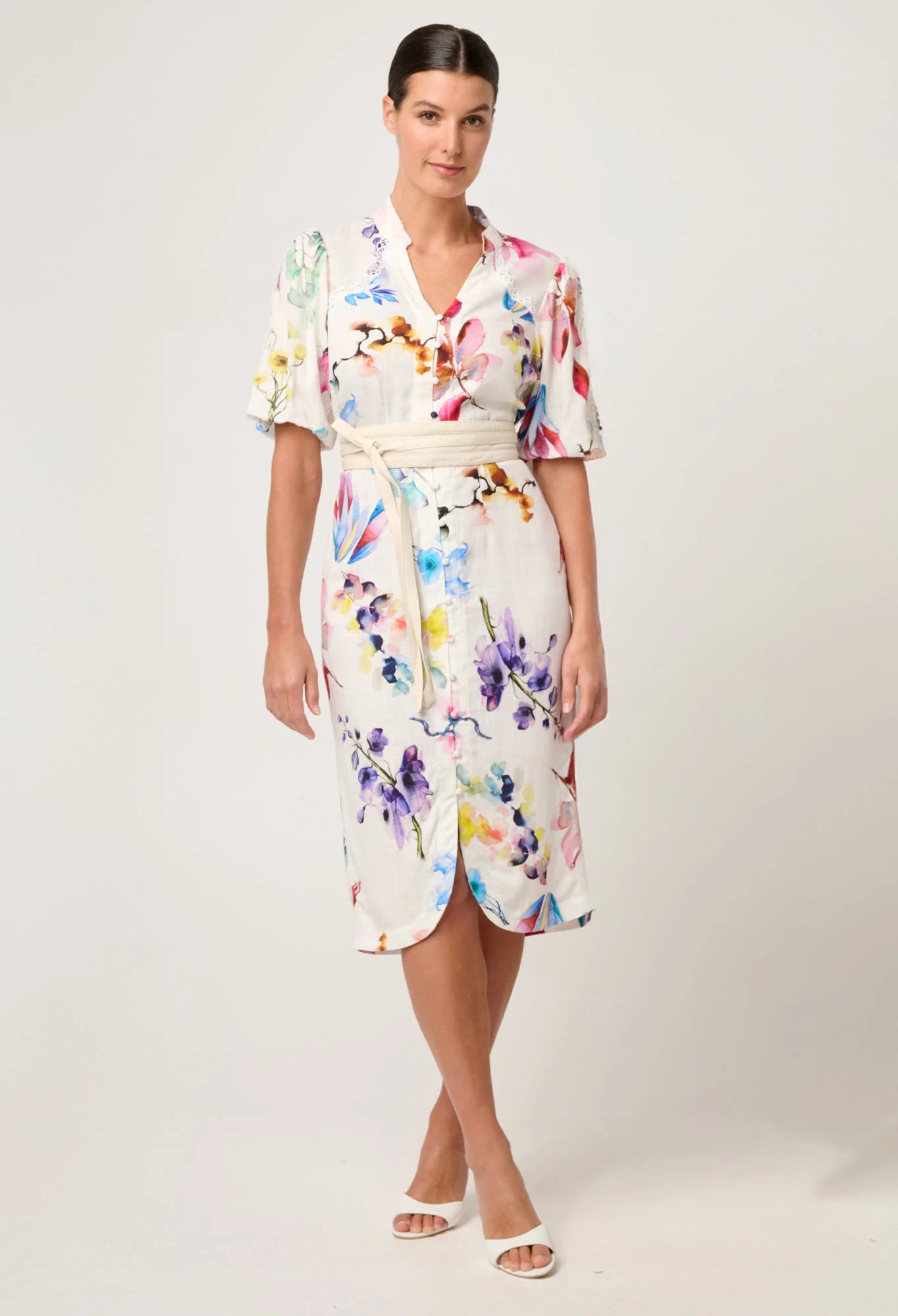 Once Was - Gaia Lace Spliced Linen Viscose Dress - Plume Blossom