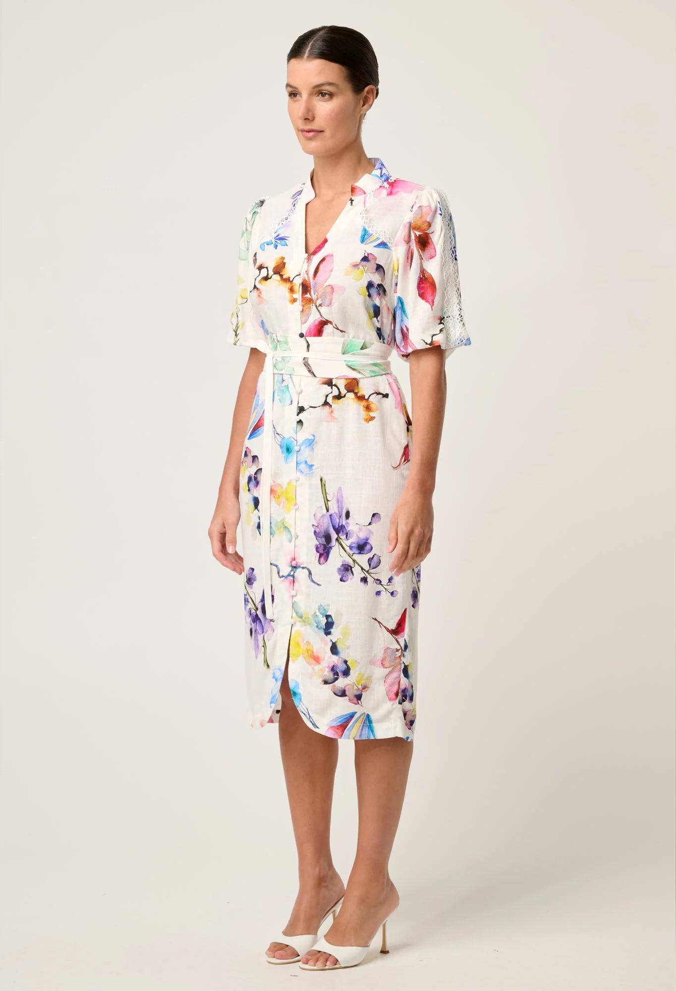 Once Was - Gaia Lace Spliced Linen Viscose Dress - Plume Blossom