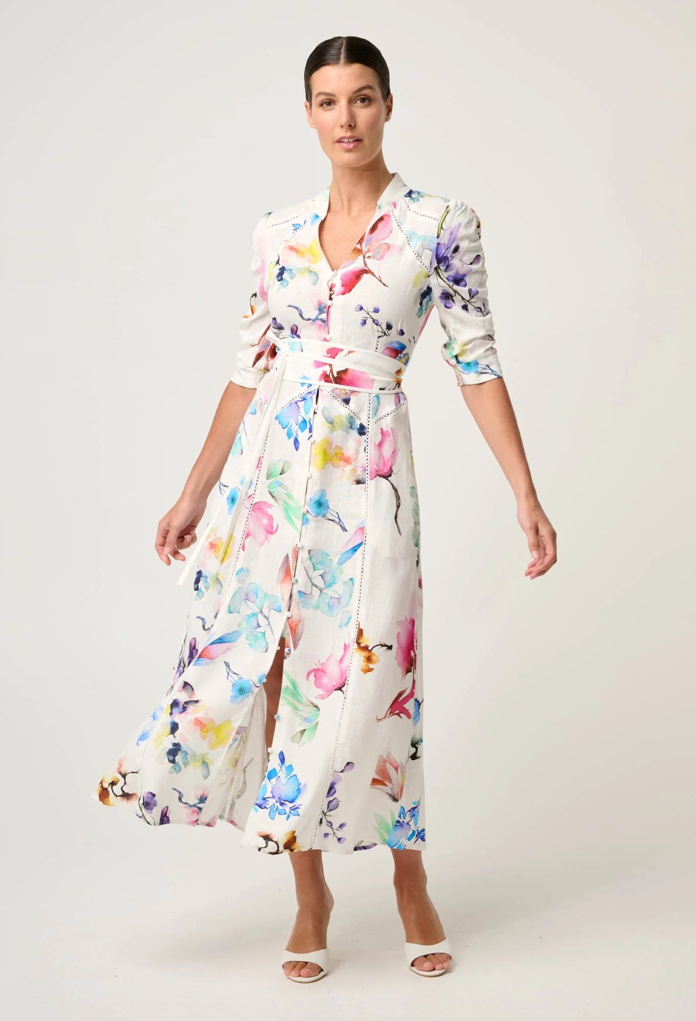 Once Was - Xenia Yoke Linen Viscose Dress - Plume Blossom