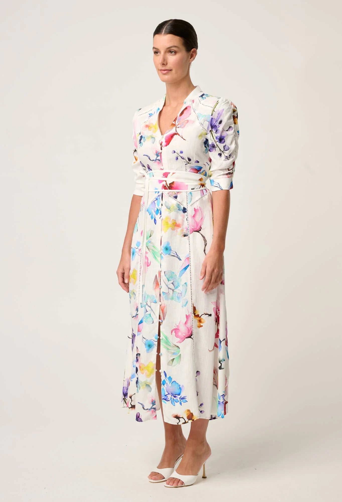 Once Was - Xenia Yoke Linen Viscose Dress - Plume Blossom