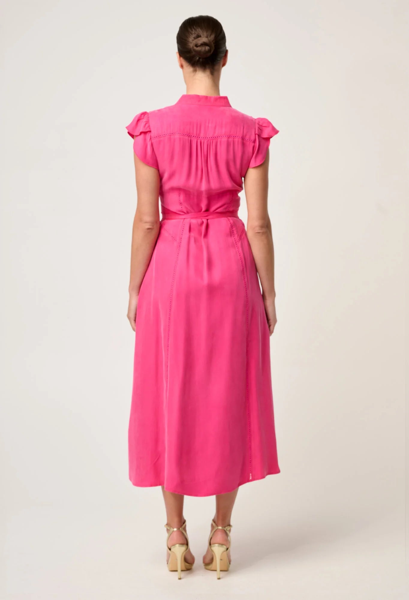 Once Was - Athena Cupro Viscose Flutter Sleeve Dress - Celosia Pink