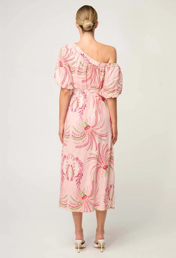 Once Was - Zina Linen Viscose One Shoulder Dress - Palmarosa