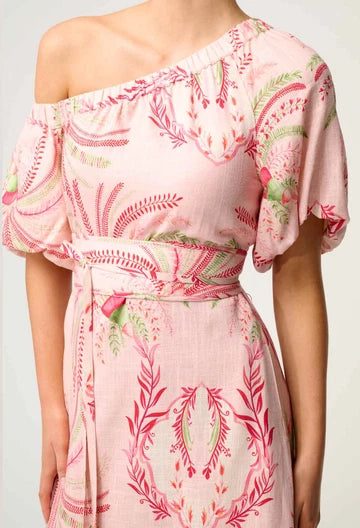 Once Was - Zina Linen Viscose One Shoulder Dress - Palmarosa