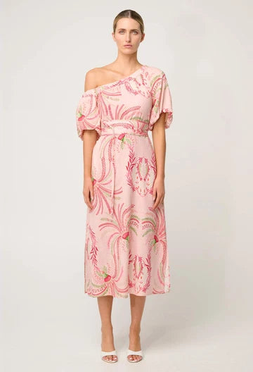 Once Was - Zina Linen Viscose One Shoulder Dress - Palmarosa