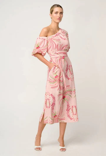 Once Was - Zina Linen Viscose One Shoulder Dress - Palmarosa