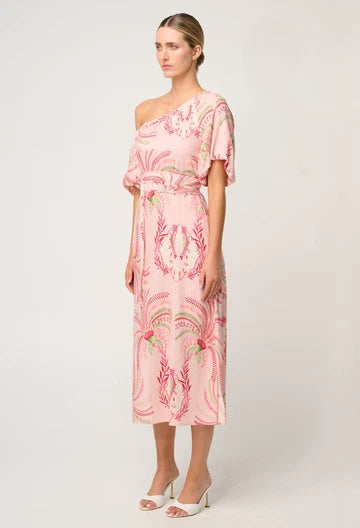 Once Was - Zina Linen Viscose One Shoulder Dress - Palmarosa