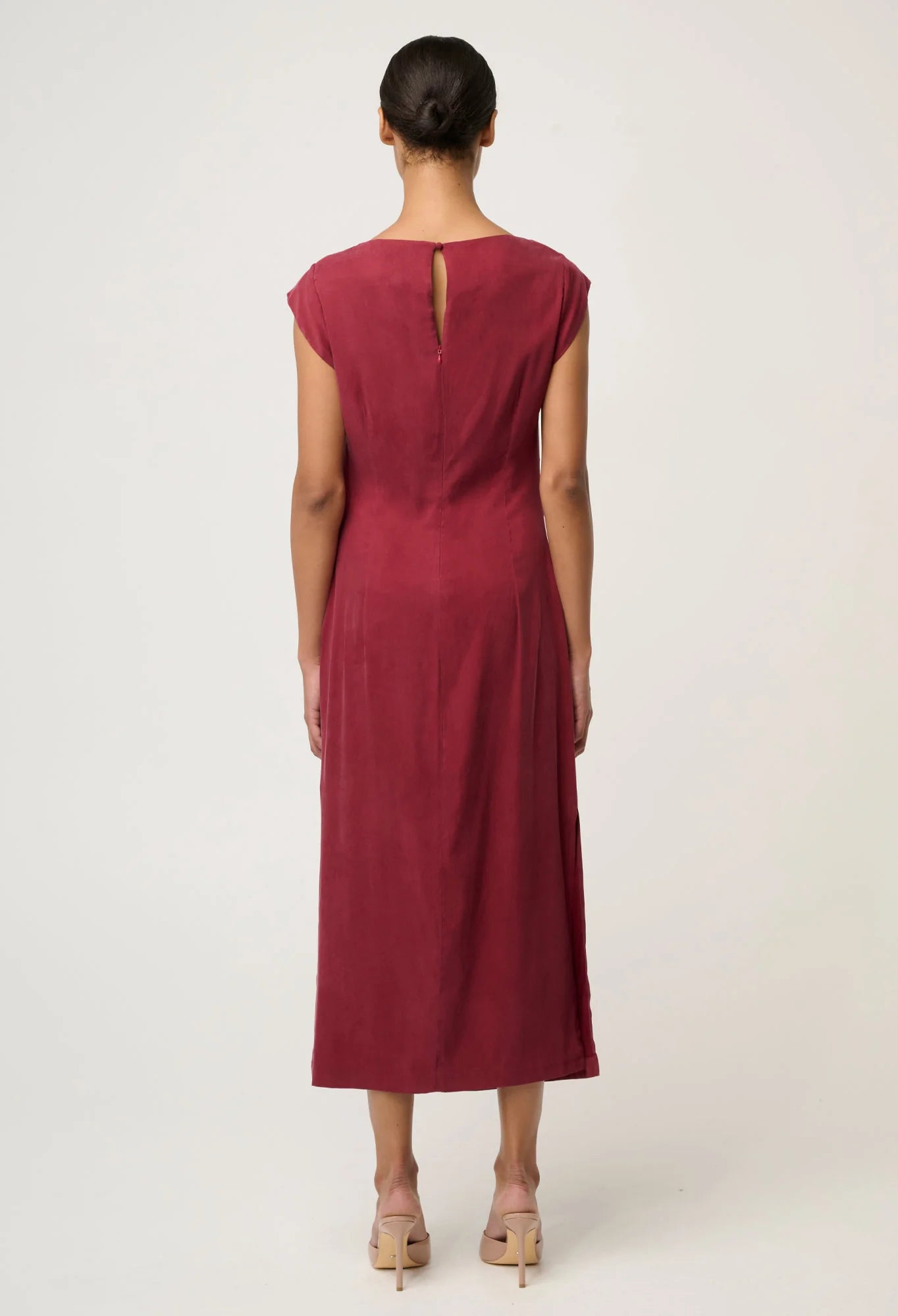Once Was - Monique Draped Neck Gold Column Dress - Ruby