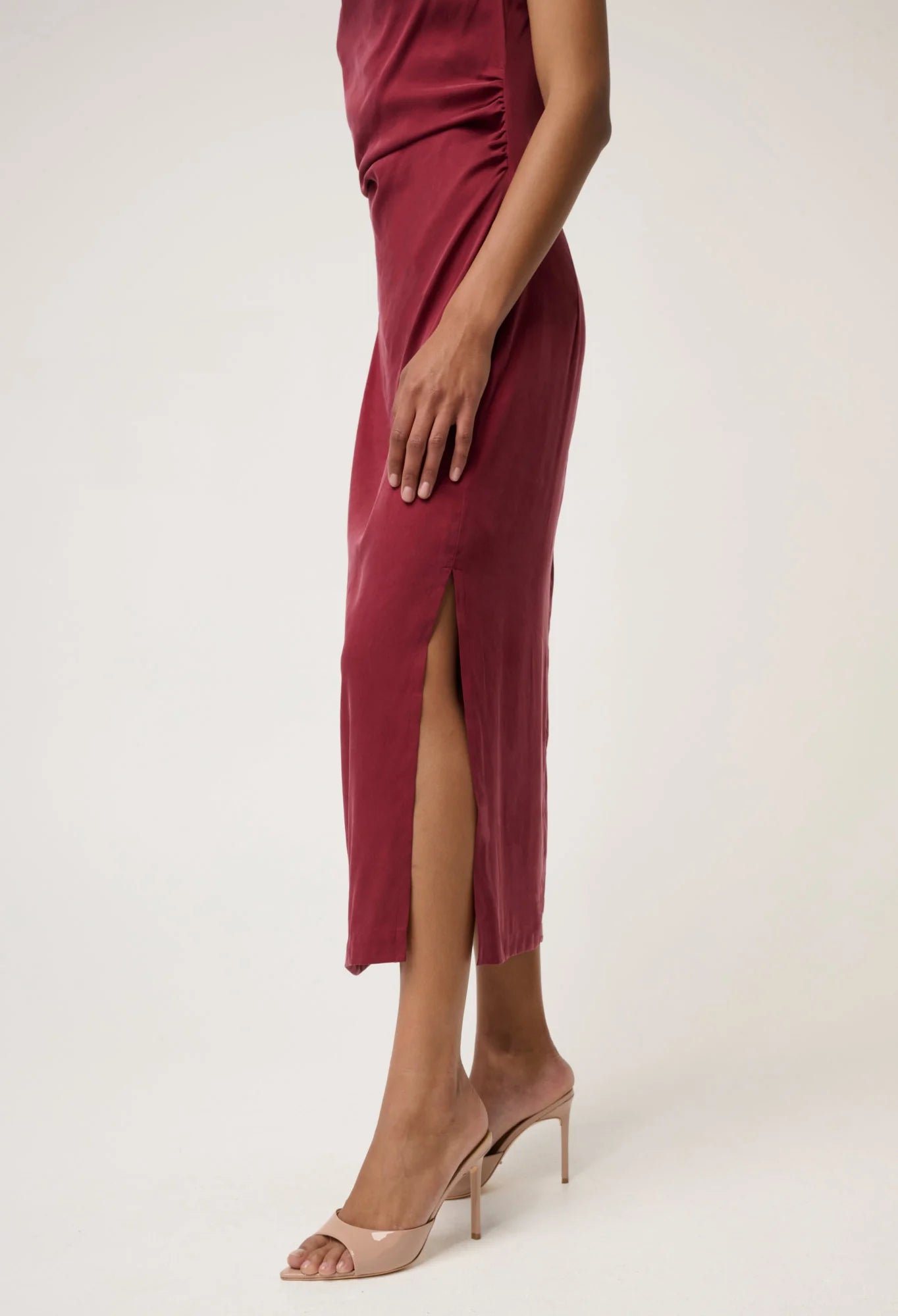 Once Was - Monique Draped Neck Gold Column Dress - Ruby