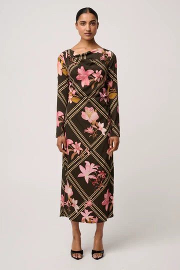 Once Was - Jayden Cupro Viscose Stretch Dress - Obsidian Bloom
