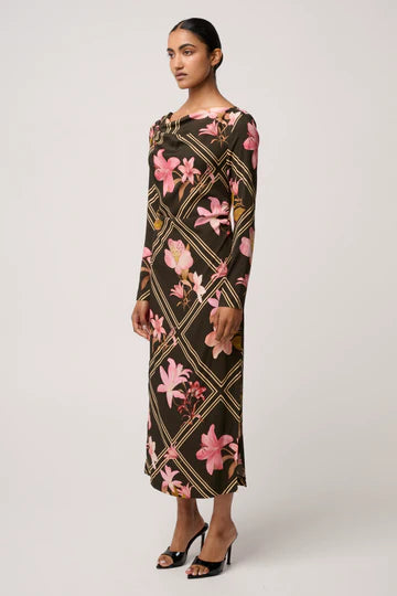 Once Was - Jayden Cupro Viscose Stretch Dress - Obsidian Bloom
