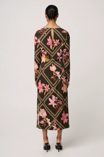 Once Was - Jayden Cupro Viscose Stretch Dress - Obsidian Bloom
