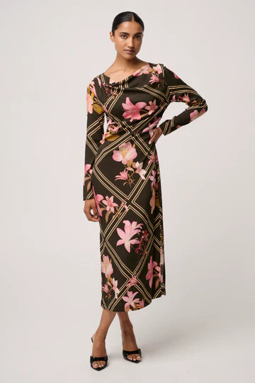 Once Was - Jayden Cupro Viscose Stretch Dress - Obsidian Bloom