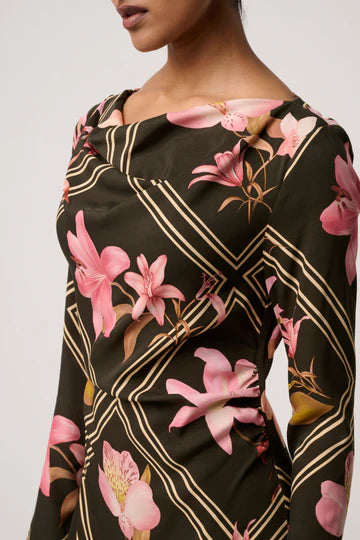 Once Was - Jayden Cupro Viscose Stretch Dress - Obsidian Bloom
