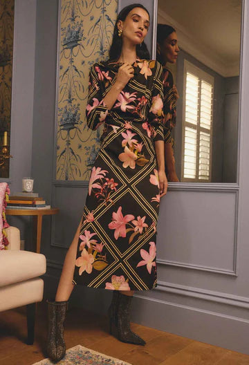 Once Was - Jayden Cupro Viscose Stretch Dress - Obsidian Bloom
