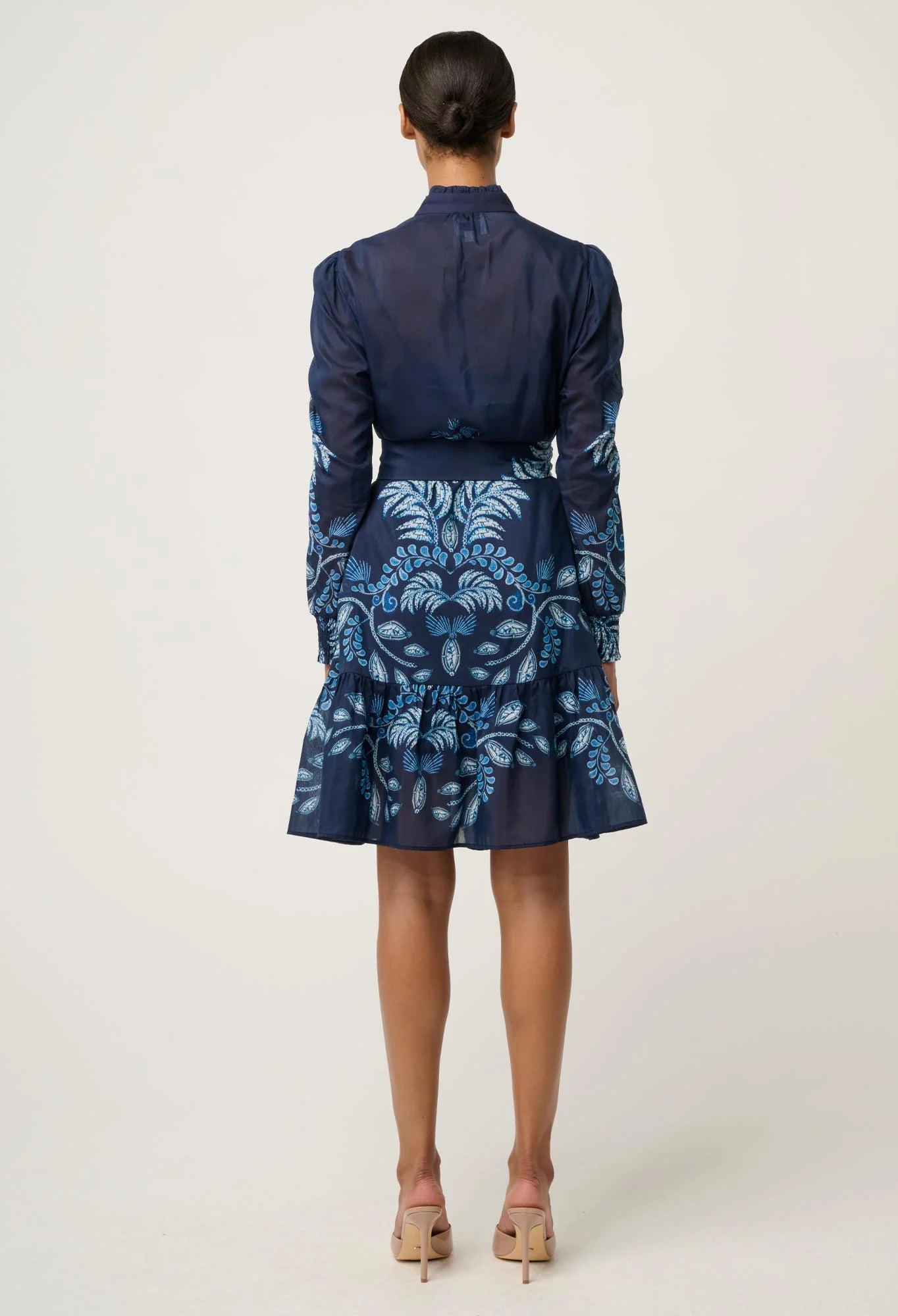 Once Was - Lanae Cotton Silk Print Ruched Sleeve Dress - Moonlit Batik