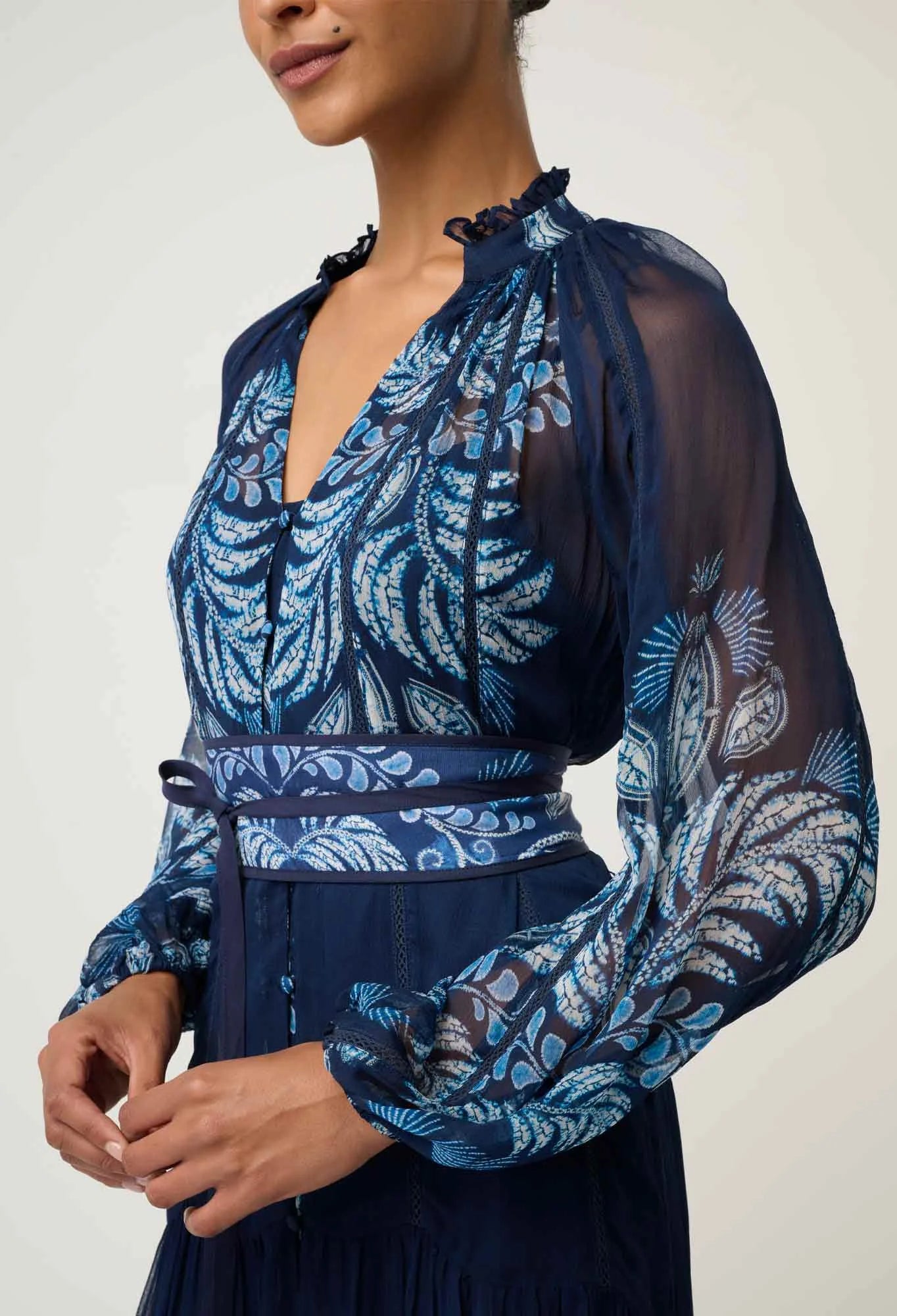 Once Was - Sloane Viscose Chiffon Print Midi Dress - Moonlit Batik