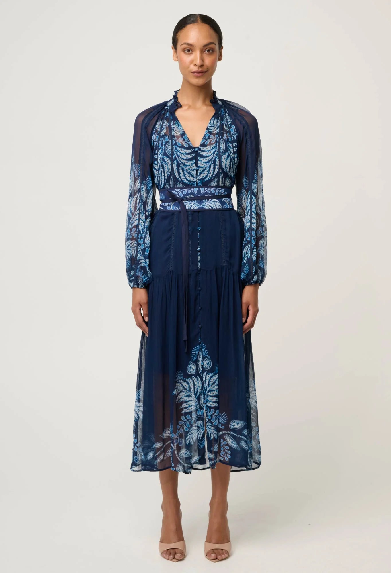 Once Was - Sloane Viscose Chiffon Print Midi Dress - Moonlit Batik