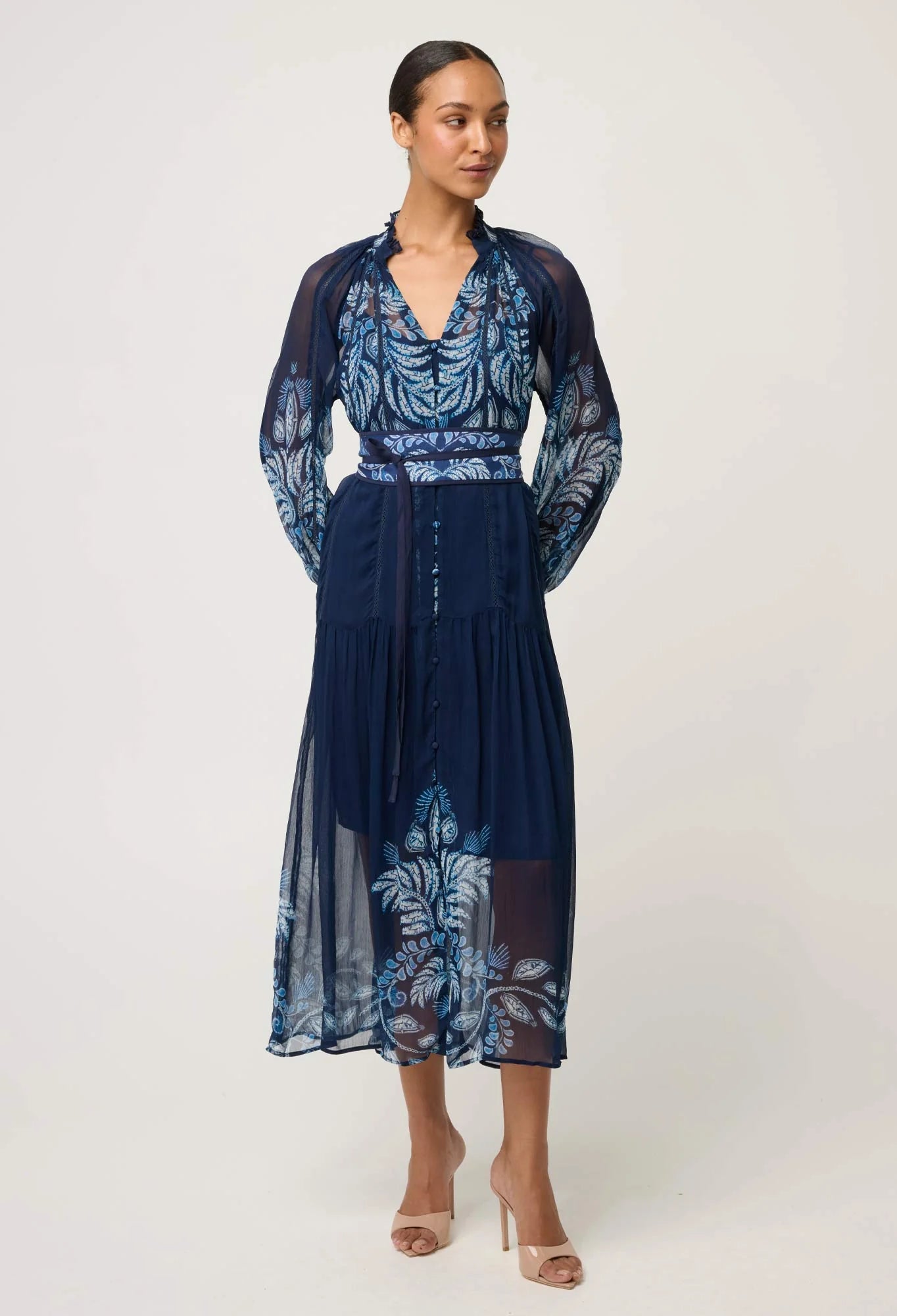 Once Was - Sloane Viscose Chiffon Print Midi Dress - Moonlit Batik