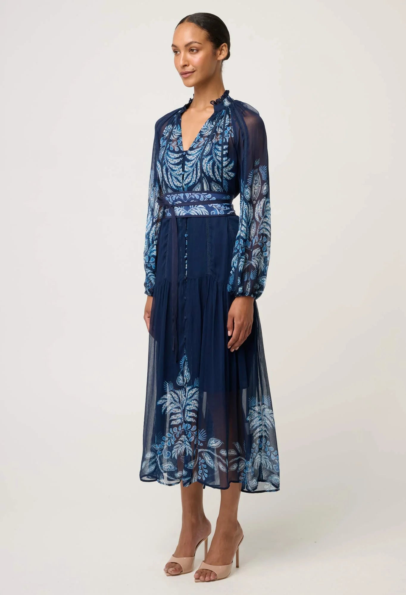 Once Was - Sloane Viscose Chiffon Print Midi Dress - Moonlit Batik