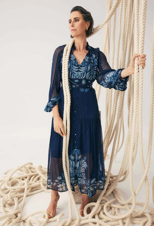 Once Was - Sloane Viscose Chiffon Print Midi Dress - Moonlit Batik