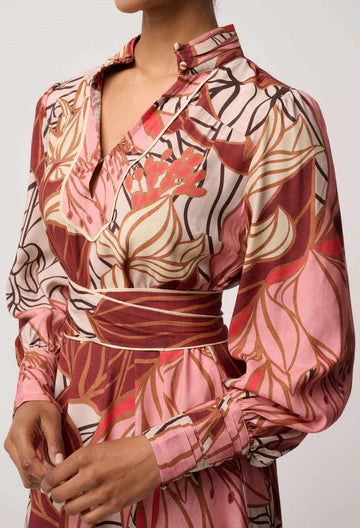 Once Was - Edith Viscose Blend Printed Column Midi Dress - Cathedral Botanic