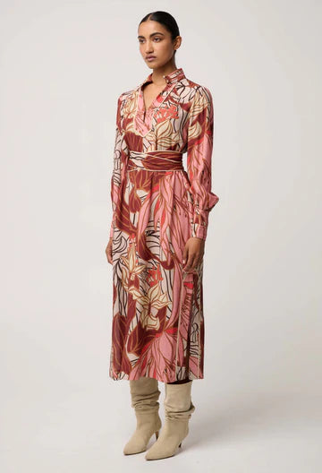 Once Was - Edith Viscose Blend Printed Column Midi Dress - Cathedral Botanic