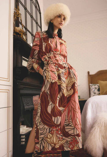Once Was - Edith Viscose Blend Printed Column Midi Dress - Cathedral Botanic