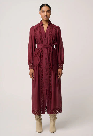 Once Was - Cascadian Cotton Silk Maxi Dress - Bordeaux