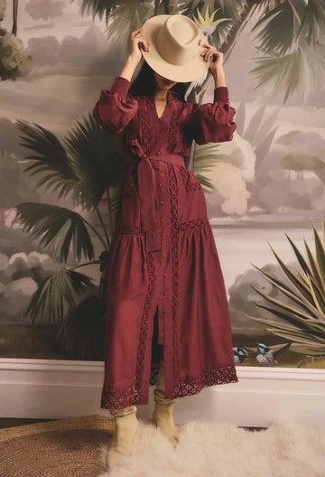 Once Was - Cascadian Cotton Silk Maxi Dress - Bordeaux
