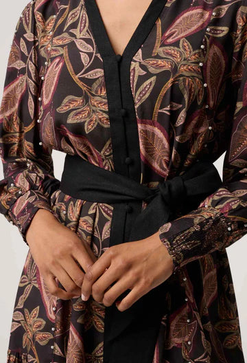 Once Was - Cecilia Pearl Embellished Linen Dress - Dark Tropique