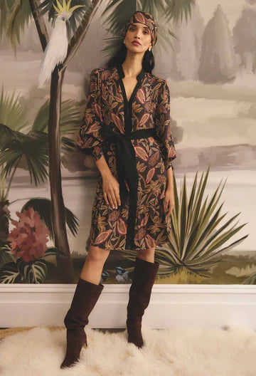 Once Was - Cecilia Pearl Embellished Linen Dress - Dark Tropique